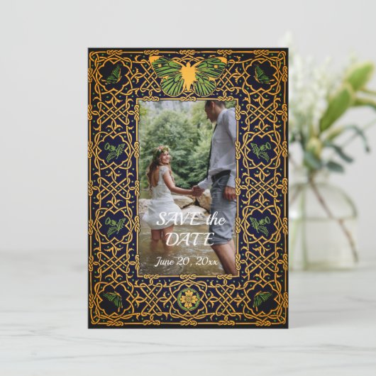 Gouden Keltische knoop Bewaar de datum Kaart (Staand voorkant)