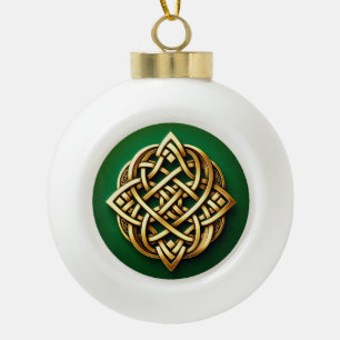 Gouden Keltische knoop op groen Keramische Bal Ornament
