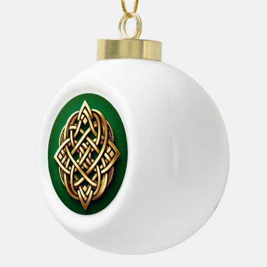 Gouden Keltische knoop op groen Keramische Bal Ornament (Rechts)
