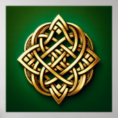 Gouden Keltische knoop op groen Poster (Voorkant)