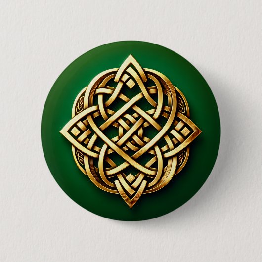 Gouden Keltische knoop op groen Ronde Button 5,7 Cm (Voorkant)