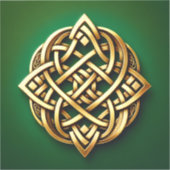 Gouden Keltische knoop op groen Sticker (Voorkant)