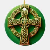 Gouden Keltische kruis op groen Keramisch Ornament (Achterkant)