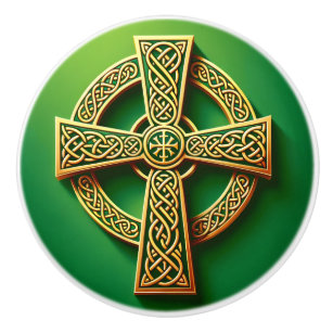 Gouden Keltische kruis op groen Keramische Knop