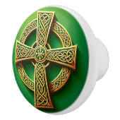 Gouden Keltische kruis op groen Keramische Knop (Rechts)
