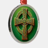 Gouden Keltische kruis op groen Metalen Ornament (Rechts)