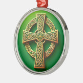 Gouden Keltische kruis op groen Metalen Ornament (Links)