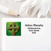 Gouden Keltische kruis op groen retouradres Etiket (Insitu)