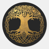 Gouden Keltische levensboom Ronde Sticker (Voorkant)