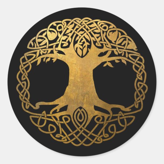 Gouden Keltische levensboom Ronde Sticker (Voorkant)