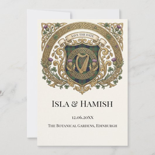 Gouden Keltische Monogram Save the Date Kaart (Voorkant)