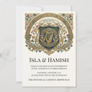 Gouden Keltische Monogram Trouwuitnodiging Kaart