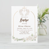 Gouden Kerk Kruisvleugels Bloemen Doop Kaart (Staand voorkant)