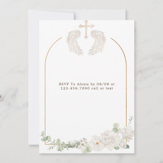 Gouden Kerk Kruisvleugels Bloemen Doop Kaart (Achterkant)