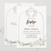 Gouden Kerk Kruisvleugels Bloemen Doop Kaart (Voorkant / Achterkant)