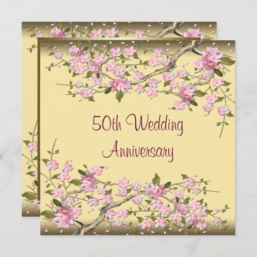Gouden Kersenbloesem 50e Verjaardagsfeest Kaart (Voorkant / Achterkant)