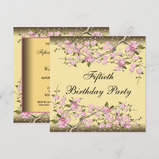 Gouden Kersenbloesem 50ste verjaardag Uitnodiging (Voorkant / Achterkant)