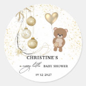 Gouden Kerst Baby Shower Ronde Sticker (Voorkant)