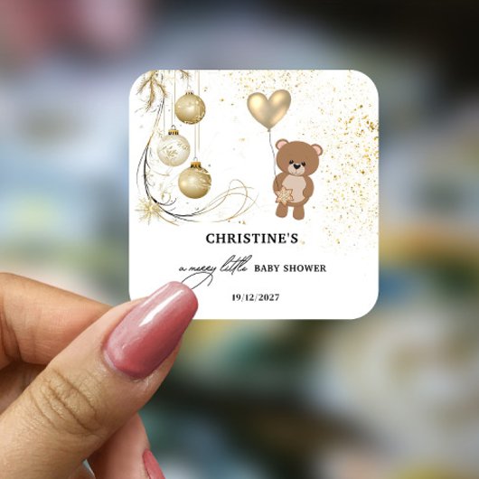 Gouden Kerst Baby shower Vierkante Sticker