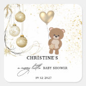 Gouden Kerst Baby shower Vierkante Sticker (Voorkant)