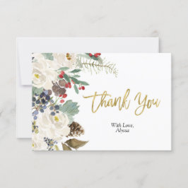 Gouden Kerst Bloemen Dank u kaart