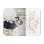 Gouden Kerst Foto van Pasgetrouwden Magneet (Horizontaal)