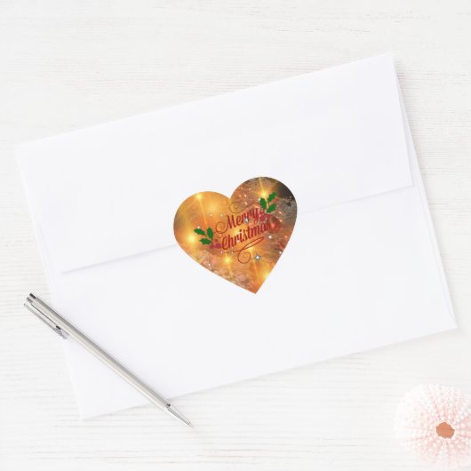 Gouden kerst hart sticker (Envelop)