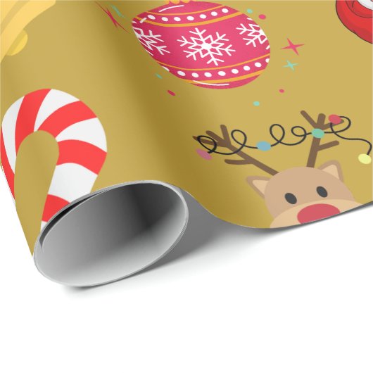 Gouden Kerst Iconen Wrapping Papier (Rol Hoek)