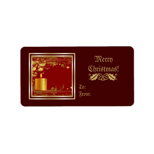 Gouden Kerst Kaars en Bloemen Custom Product Etiket (Voorkant)