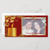 Gouden Kerst Kaars en Bloemen Custom Product Feestdagenkaart (Voorkant / Achterkant)