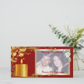 Gouden Kerst Kaars en Bloemen Custom Product Feestdagenkaart (Staand voorkant)