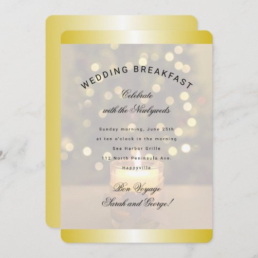 Gouden Kerst Kaars Trouw Ontbijt Uitnodiging (Voorkant / Achterkant)