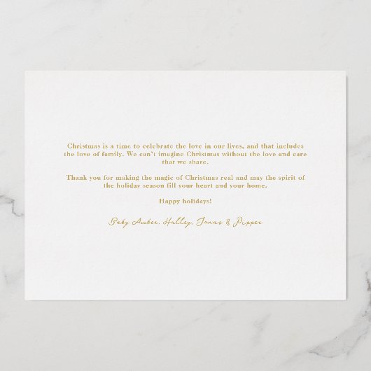 Gouden Kerst Klassiek Filigraan Kerstbal 2 foto's Folie Uitnodiging (Achterkant)