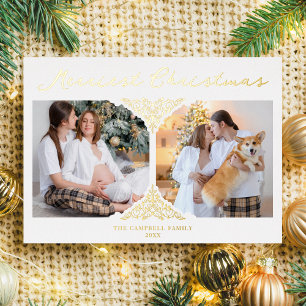 Gouden Kerst Klassieke Filigraan Ornament 2 Foto's Folie Uitnodiging