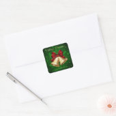 Gouden Kerst klokken rode boog Vierkante Sticker (Envelop)
