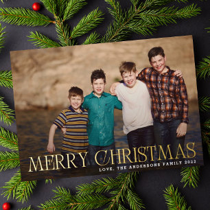 Gouden Kerst Landschap Familie Foto Folie Feestdagenkaart