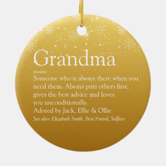 Gouden Kerst Oma Grootmoeder Definitie Keramisch Ornament (Achterkant)