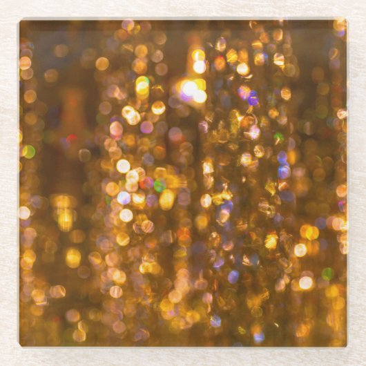 Gouden Kerst: Onscherp Abstracte achtergrond Glazen Onderzetter (Voorkant)