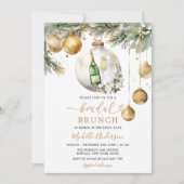 Gouden Kerst Ornament Bloemen Wijn Bruids Brunch Kaart (Voorkant)