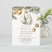Gouden Kerst Ornament Bloemen Wijn Bruids Brunch Kaart (Staand voorkant)