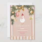 Gouden Kerst Ornament Domme Gans 1e Verjaardag Kaart (Voorkant)