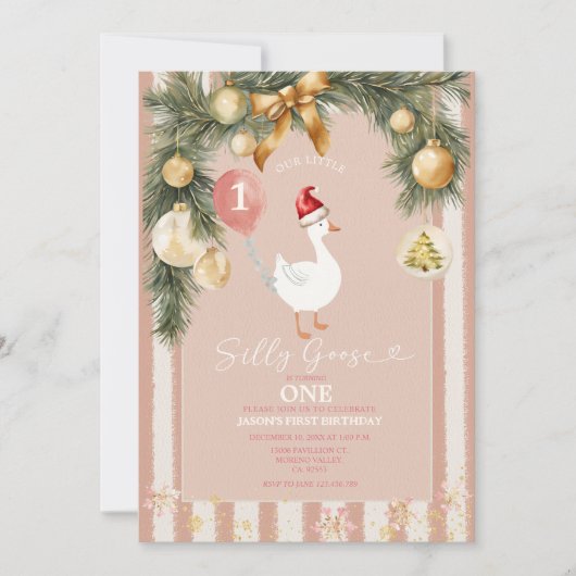 Gouden Kerst Ornament Domme Gans 1e Verjaardag Kaart (Voorkant)