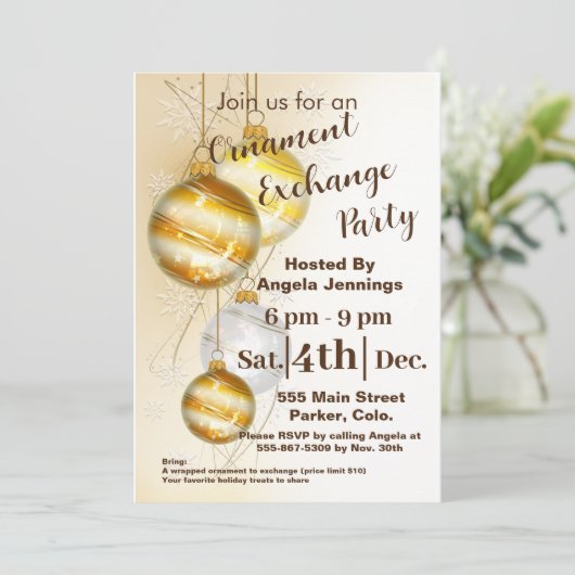 Gouden Kerst Ornament Party Invitation Kaarten (Staand voorkant)