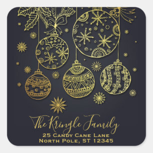 Gouden Kerst Ornamenten Familie Retouradres Vierkante Sticker