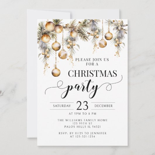 Gouden kerst ornamenten feestuitnodiging kaart (Voorkant)