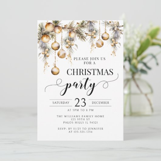 Gouden kerst ornamenten feestuitnodiging kaart (Staand voorkant)