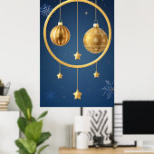 Gouden kerst ornamenten hangen poster (Thuiskantoor)