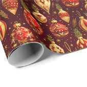 Gouden Kerst Ornamenten Pine Branches Cadeaupapier (Rol Hoek)