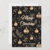 Gouden Kerst Ornamenten Pine Naalden Feestdagenkaart (Voorkant)