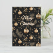 Gouden Kerst Ornamenten Pine Naalden Feestdagenkaart (Staand voorkant)